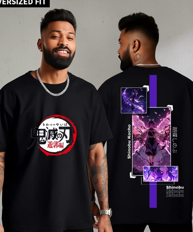 Shinobu Kocho Oversized T-Shirt – Demon Slayer Anime Streetwear | Kimetsu No Yaiba Insect Hashira Tee for Men & Women