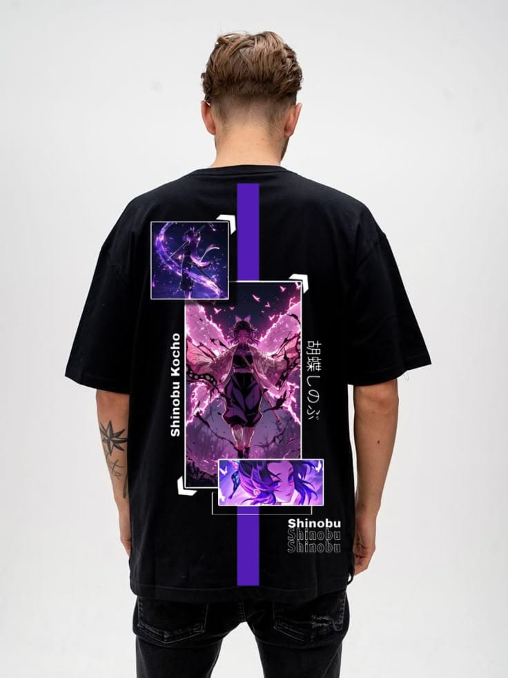 Shinobu Kocho Oversized T-Shirt – Demon Slayer Anime Streetwear | Kimetsu No Yaiba Insect Hashira Tee for Men & Women