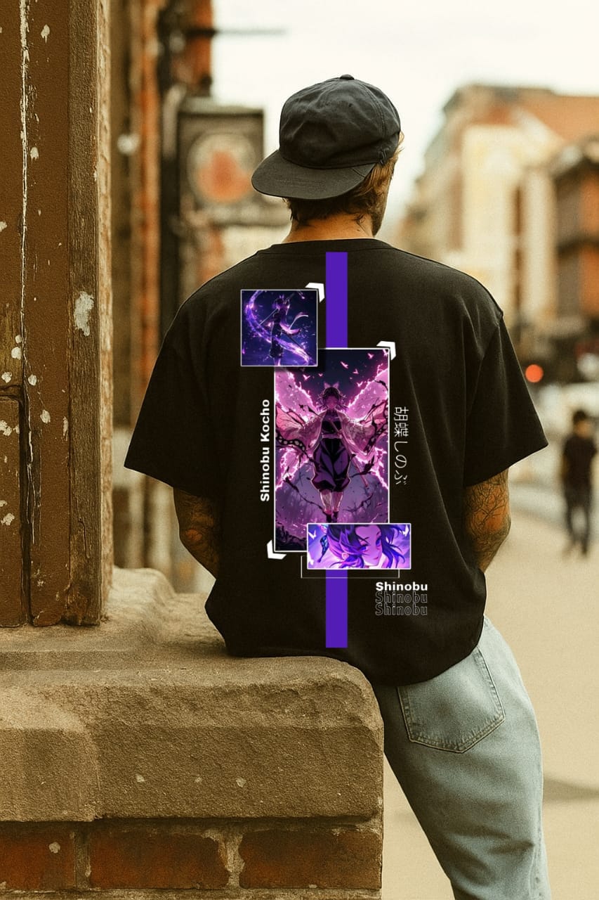 Shinobu Kocho Oversized T-Shirt – Demon Slayer Anime Streetwear | Kimetsu No Yaiba Insect Hashira Tee for Men & Women
