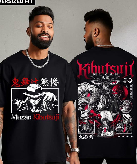 Muzan Villain Streetwear Oversized Anime Graphic Tee – Black |