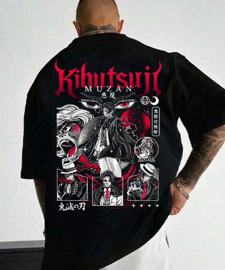 Muzan Villain Streetwear Oversized Anime Graphic Tee – Black |