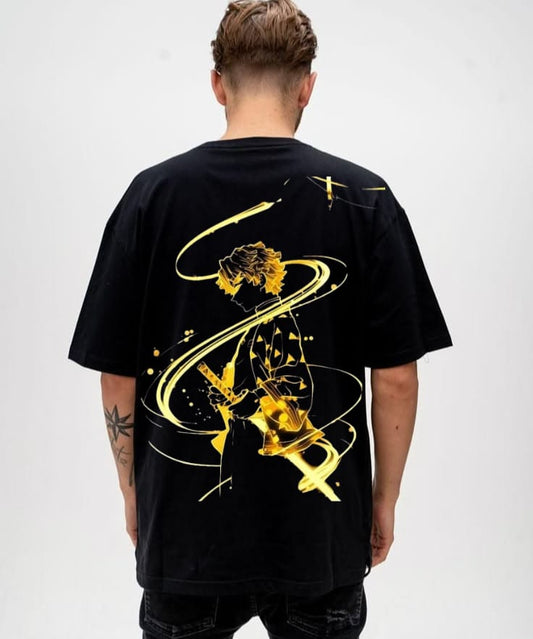Zenitsu Agatsuma Lightning Silhouette Oversized T-Shirt – Demon Slayer Anime Streetwear | Kimetsu No Yaiba Thunder Tee