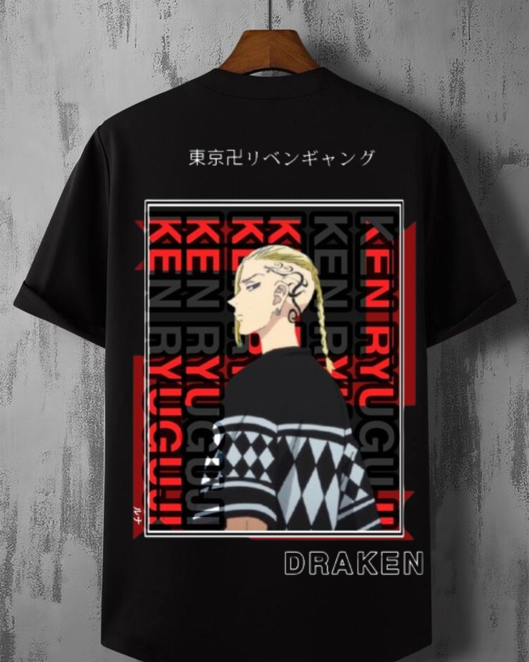 Tokyo Revengers Anime Printed Oversized T-Shirt for Men | Draken & Ken Ryuguji Design | Black Cotton Tee