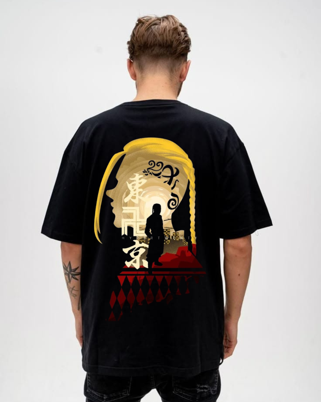 Tokyo Revengers Anime Oversized T-Shirt for Men | Draken Golden Art Print | Black Cotton Tee