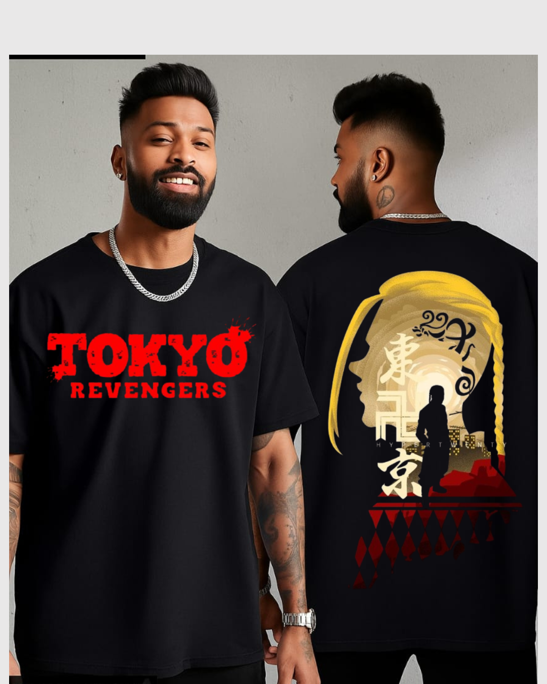 Tokyo Revengers Anime Oversized T-Shirt for Men | Draken Golden Art Print | Black Cotton Tee